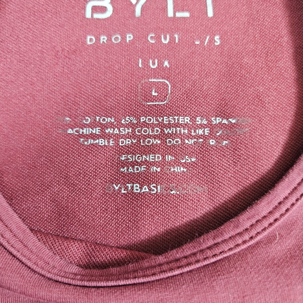 BYLT Men's Sz L Drop-Cut Long Sleeve Maroon Casual‎ Crewneck Shirt - Picture 6 of 6